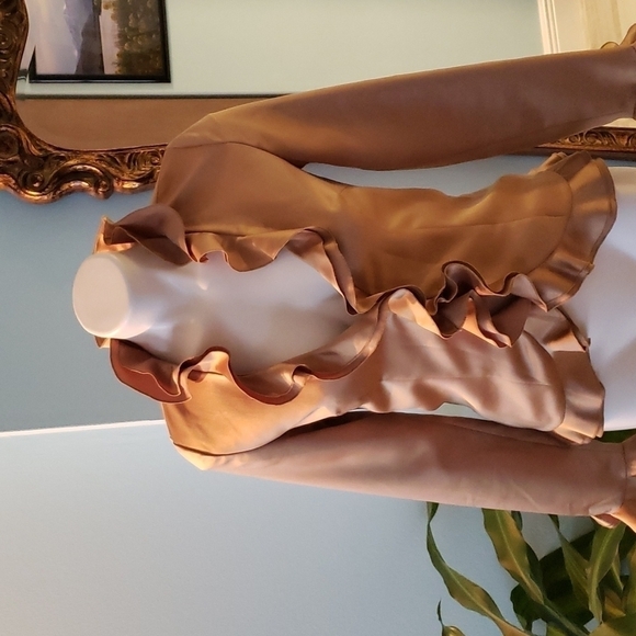 Gold Satin Ruffle Blouse Spenser Jeremy - Picture 1 of 6